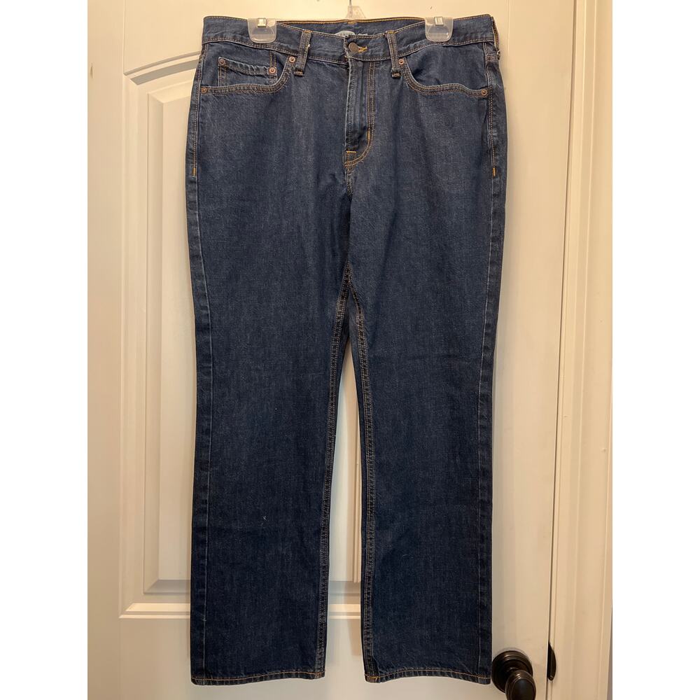 Old Navy Men Straight Leg Denim Jeans Low Rise Dark Wash Cotton Size 36x30 Blue